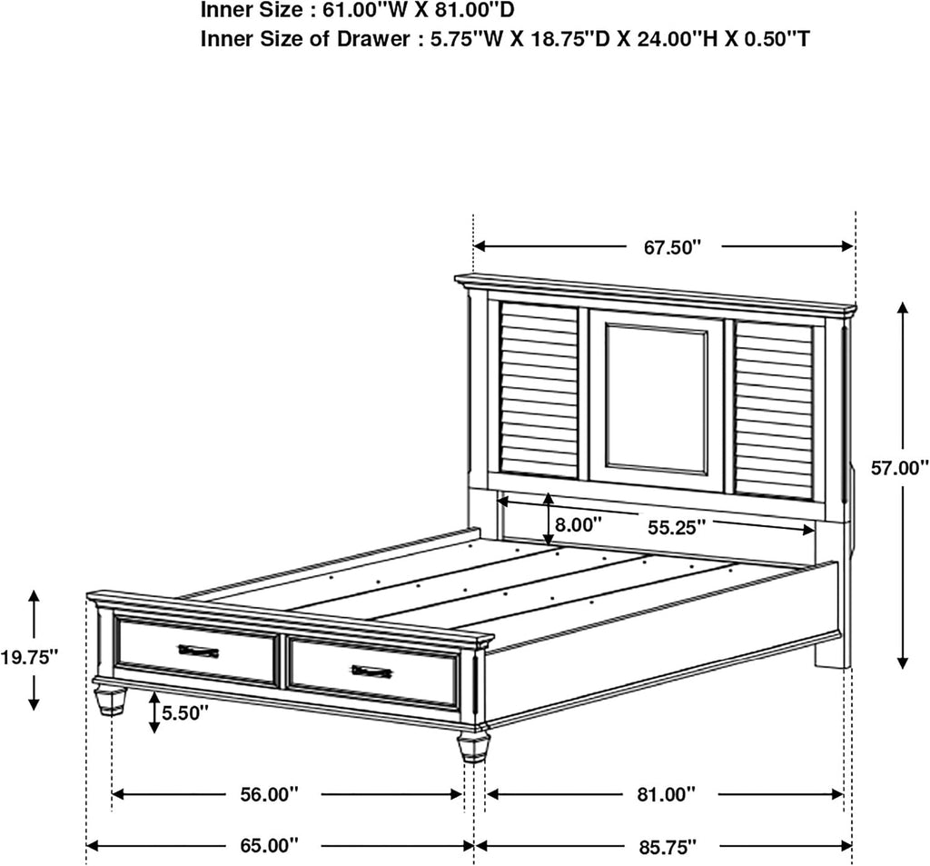 Coaster Home Furnishings Franco Farmhouse 4-Piece Bedroom Set Queen Size Storage Panel Bed Frame 57-inch Headboard Distressed White 205330Q-S4