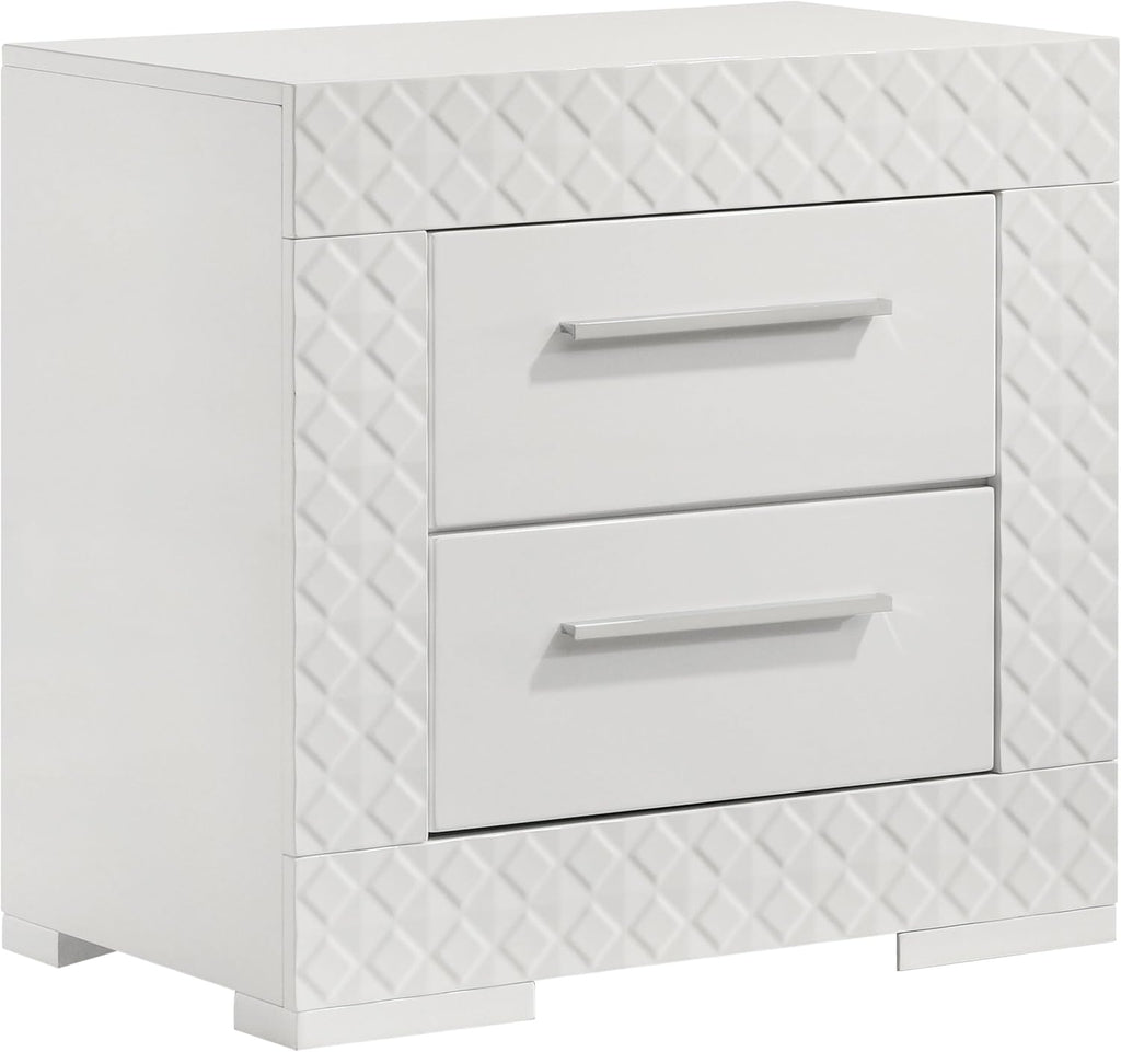 Coaster Home Furnishings Ives Contemporary 4-Piece Bedroom Set Queen Size LED Panel Bed Frame 57-inch Headboard White High Gloss 224941Q-S4