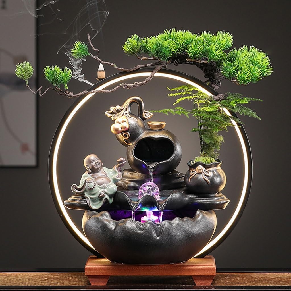 GUERNSEY Tabletop Fountain Creative Water Ornaments Tea Room Desktop Small Fish Tank Office Circulating Water Desktop Fountain Decorations Indoor Fountain
