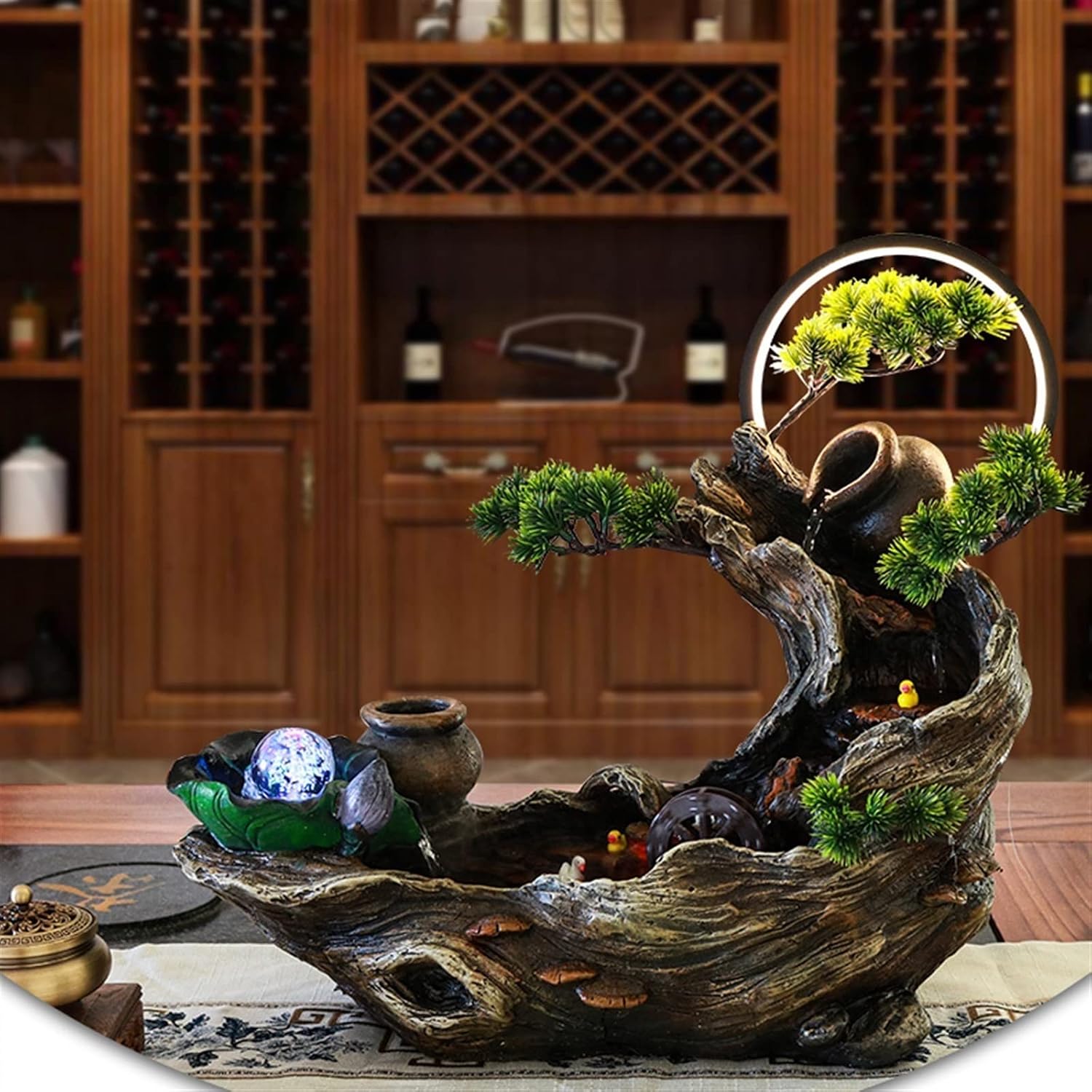 HIHELO Tabletop Fountain Tabletop Fountain Office Rockery Water Fountain with Iris Indoor Home Decoration Fountain Indoor Fountain