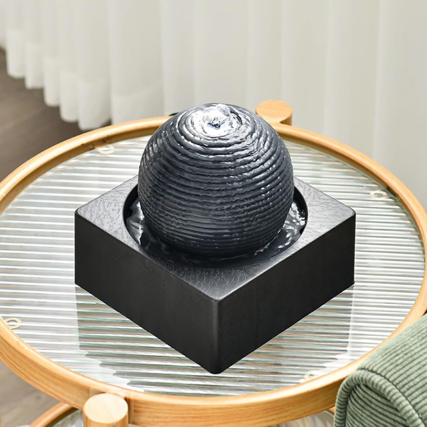 GLigeT Tabletop Fountain Living Room White Desktop Small Flowing Water Modern and Minimalist Office Circular Fountain Decorations Plastic Desktop Fountain Water Fountain Decor(Black)