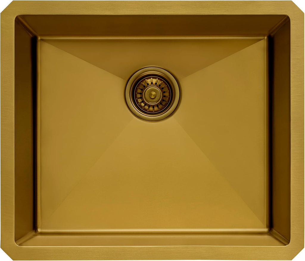 Ruvati 21-inch Polished Brass Matte Gold Stainless Steel Undermount Bar Prep Kitchen Sink 16 Gauge Rounded Corners Single Bowl - RVH7121GG