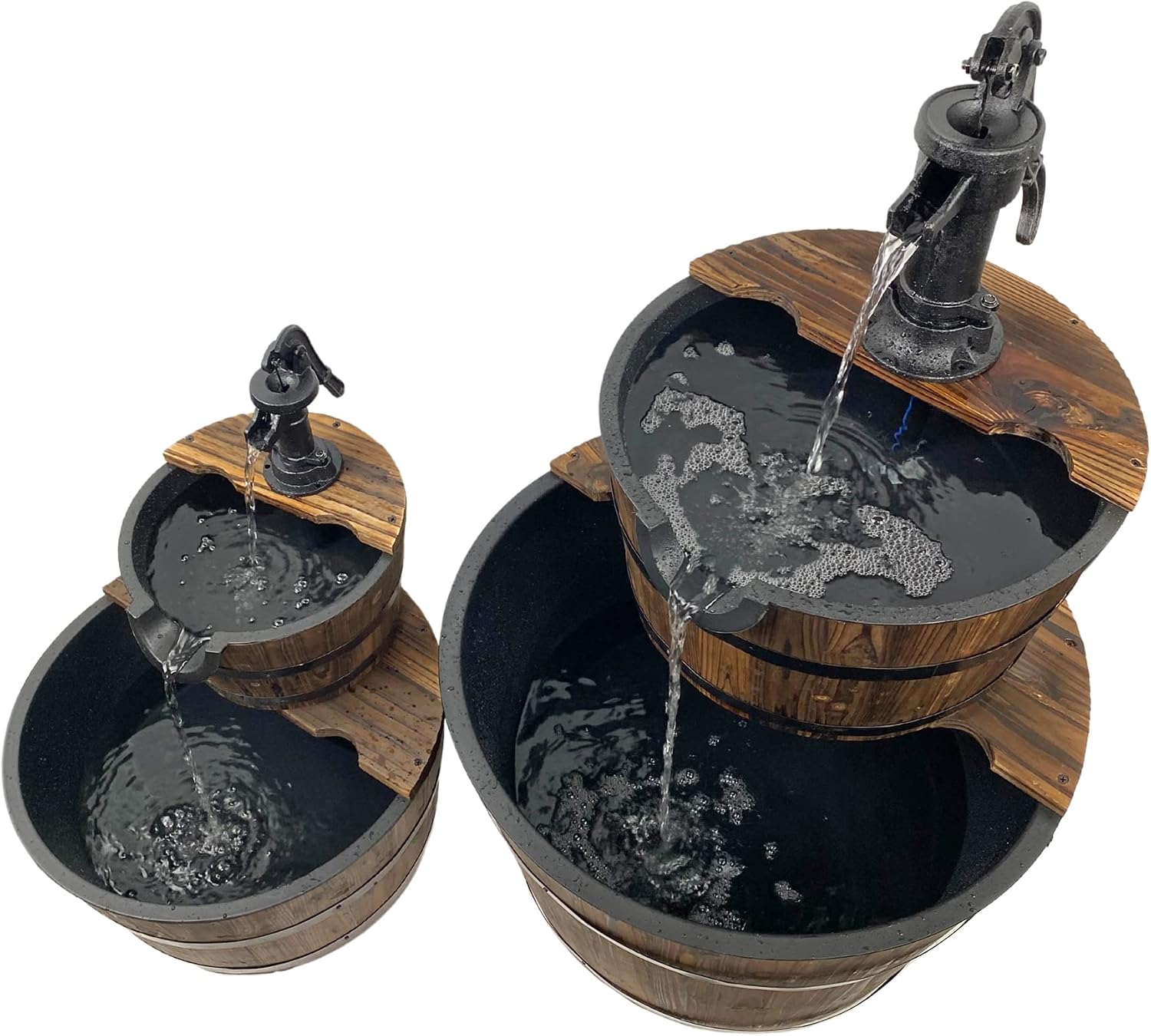 Wood Barrel with Pump Outdoor Water Fountain - Medium Garden Water Fountain