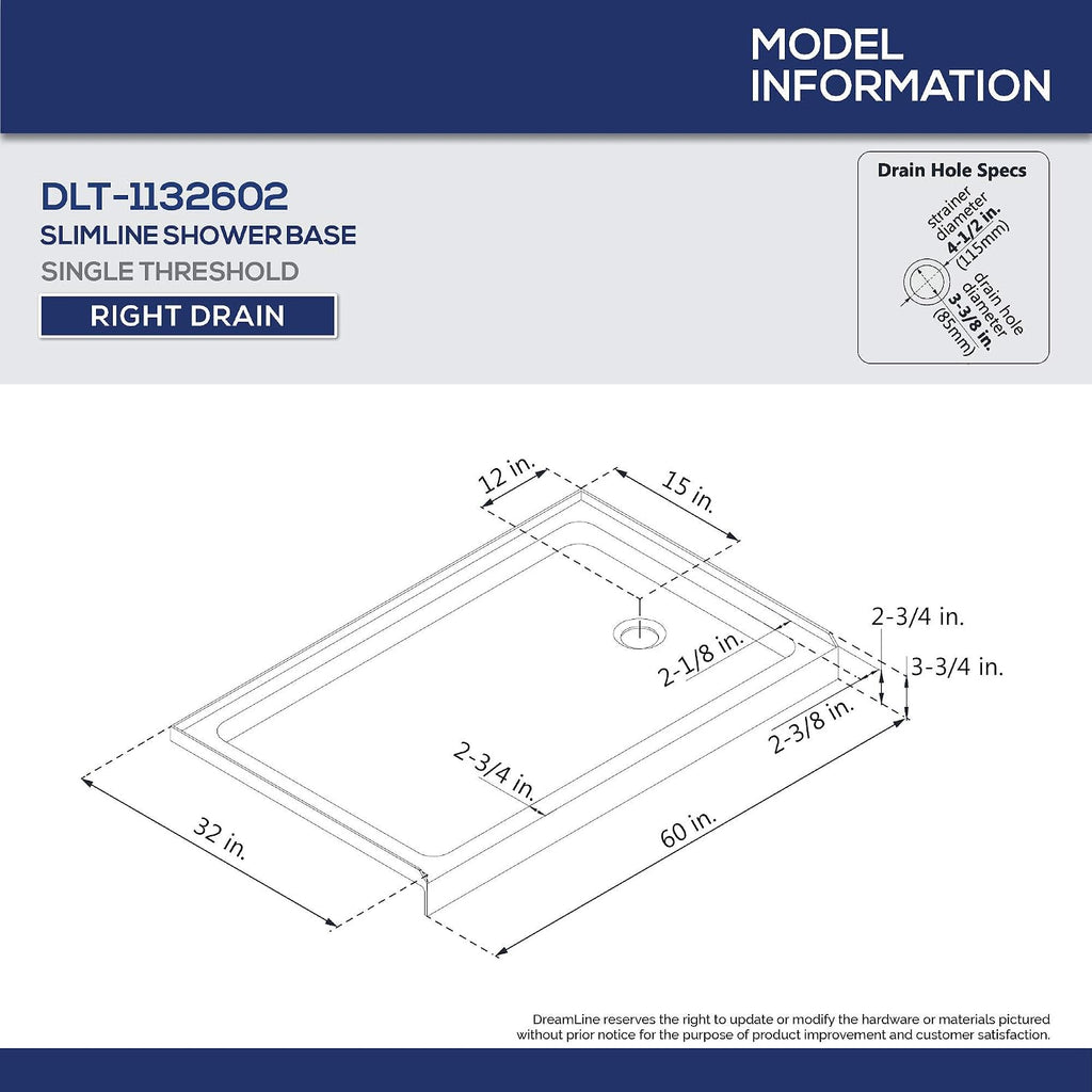 DreamLine Infinity-Z 32 inch D x 60 inch W x 78 3/4 inch H Semi-Frameless Sliding Shower Door in Brushed Nickel and Clear Glass, Right Drain Shower Base, and Wall Kit in White