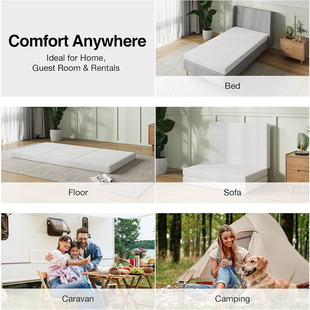 Novilla Foldable Mattress Topper, Full Size Comfort Foam Trifold Mattress with Cloud Design Cover, 4 Inch Folding Mattress for Back Pain Relief, Suitable for Camping, RV Travel, 75'x54'x4'