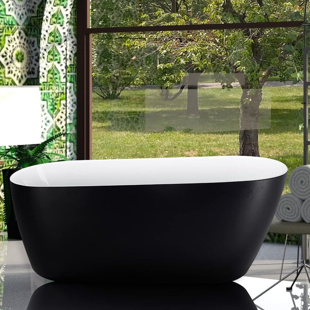 59' Acrylic Freestanding Bathtub, Single Slipper Free Standing Tub, Soaking Tub with Integrated Slotted Overflow, Toe-Tap Chrome Drain, cUPC Certified, Matte Black