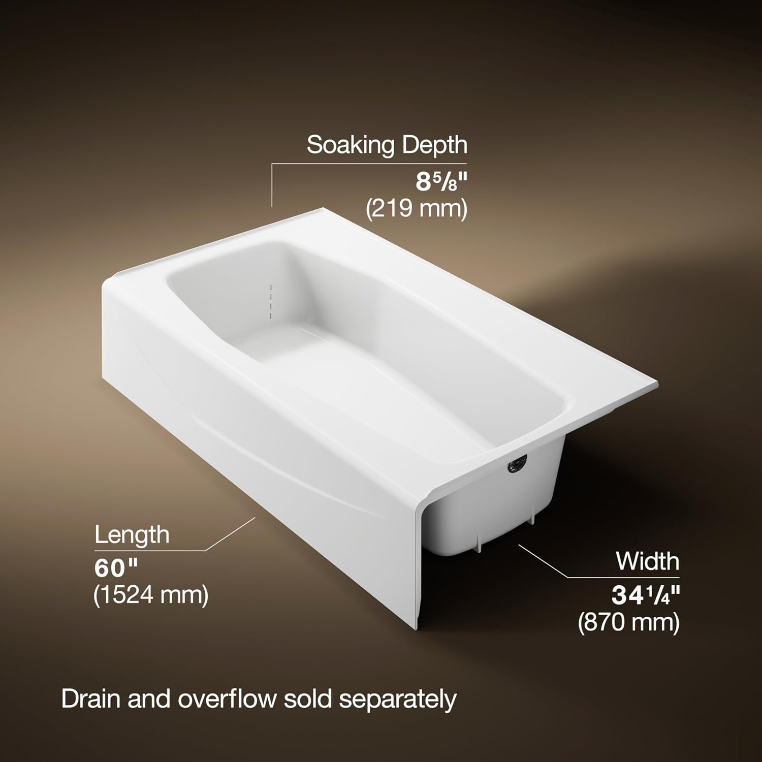 Kohler K-714-0 Villager Bath with 4-Inch Ledge and Right-Hand Drain, Cast Iron, White