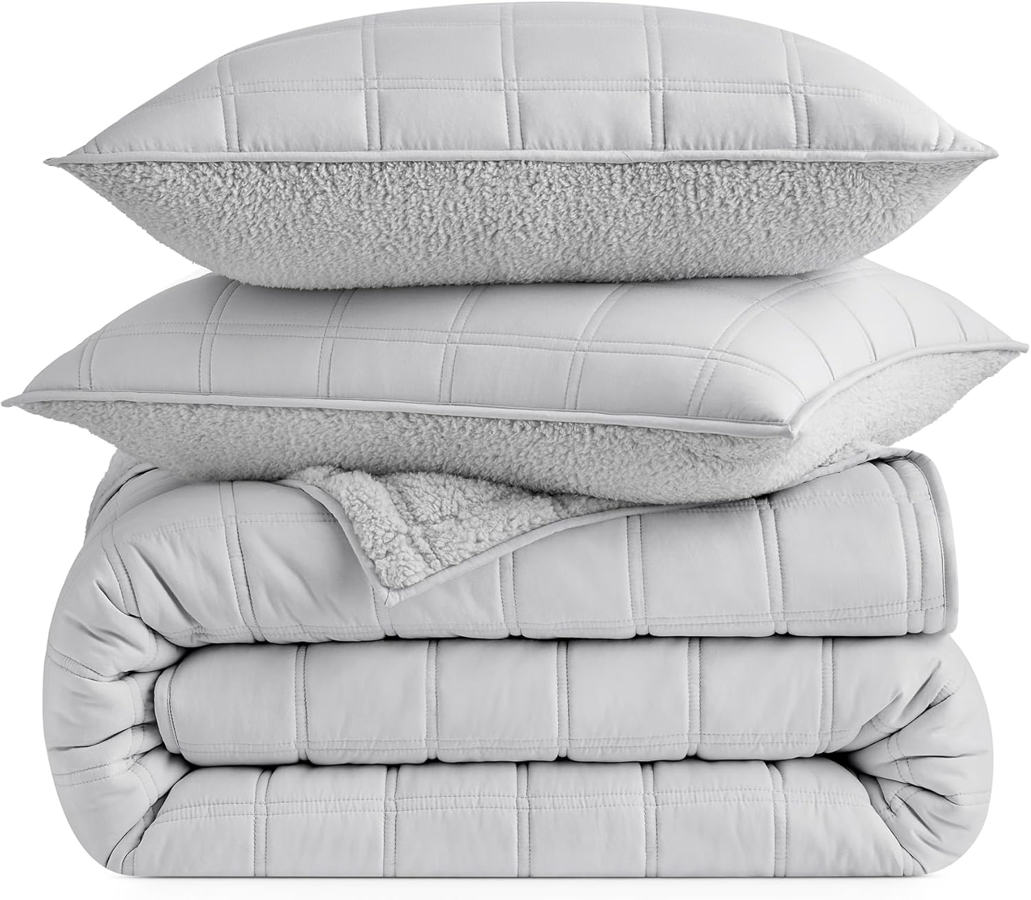 UGG King Quilt Set with 2 Pillow Shams – 3 Piece Lightweight All-Season Bedspread, Ultra-Soft Fluffy Reversible Quilt Set for Apartment, Home & Modern Bedroom Decor, Light Gray(Gizelle)