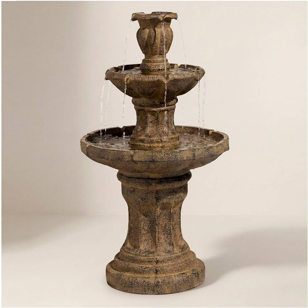 Tuscan Garden 41 1/2' High Large Traditional Italian Indoor Outdoor Decor Dark Faux Stone Floor Fountain Waterfall Tiered Standing Water Feature for Outside Patio Yard Backyard Porch - John Timberland