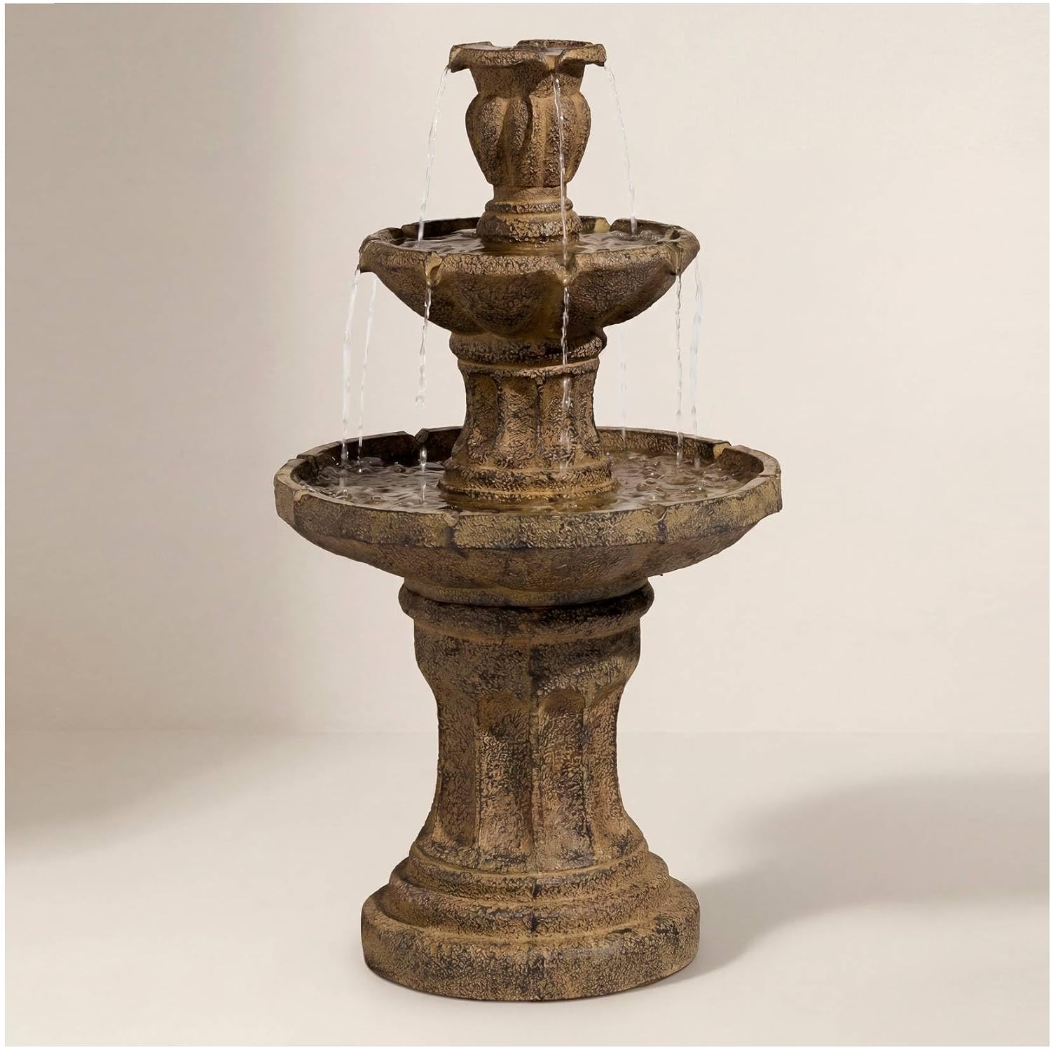 Tuscan Garden 41 1/2' High Large Traditional Italian Indoor Outdoor Decor Dark Faux Stone Floor Fountain Waterfall Tiered Standing Water Feature for Outside Patio Yard Backyard Porch - John Timberland
