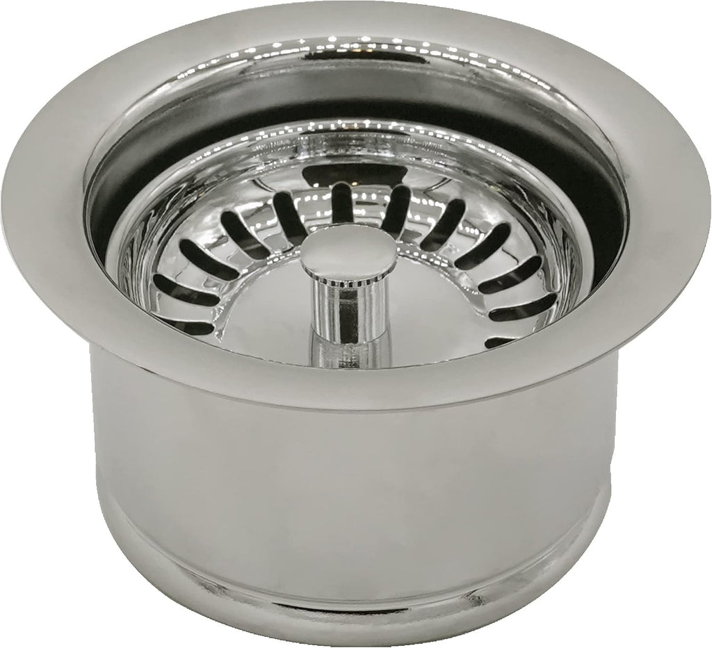 Westbrass CO2196S-05 COMBO PACK 3-1/2' Post Style Large Kitchen Sink Basket Strainer and Extra-Deep Collar Kitchen Sink Waste Disposal Flange with Strainer Stopper, Polished Nickel