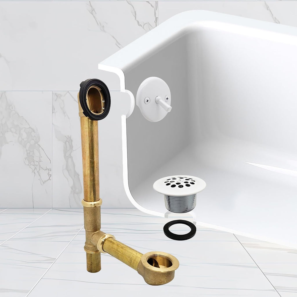 Westbrass A323-50 14' Bath Waste & Overflow Assembly with Trip Lever and Beehive Strainer Grid Drain, Powder Coat White