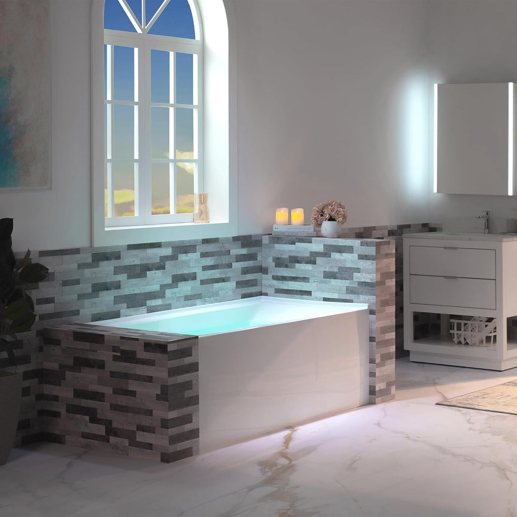 WOODBRIDGE 60' Acrylic Rectangular Alcove Soaking Bathtub in White with Left Drain, Brushed Gold pop-up Drain Included, LB428-L
