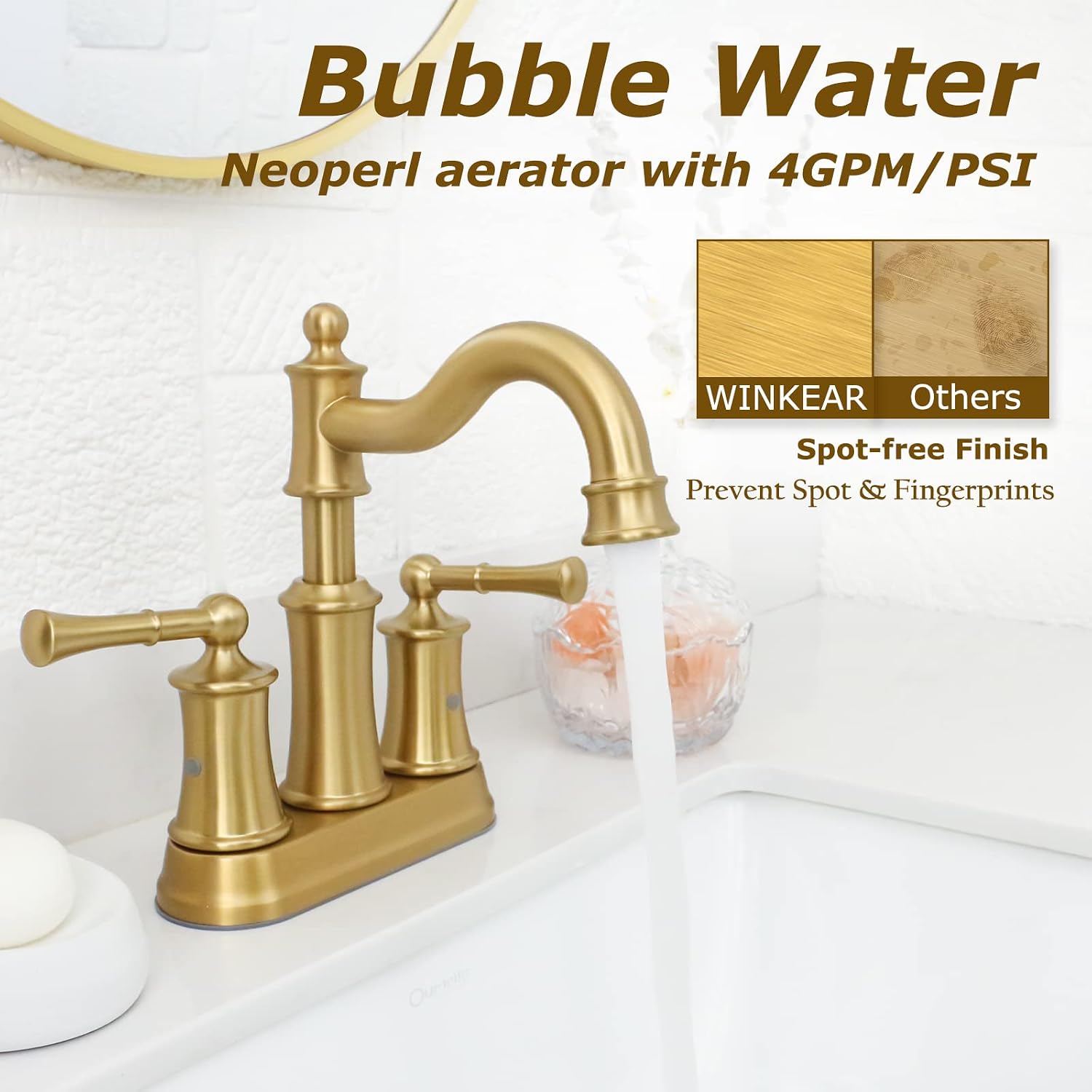 Roman Bathroom Faucet Set, Centerset Sink Faucet 2 Hole with Pop Up Drain, Free Standing Tub Faucet Filler with High Pressure Handheld Shower, Brushed Gold