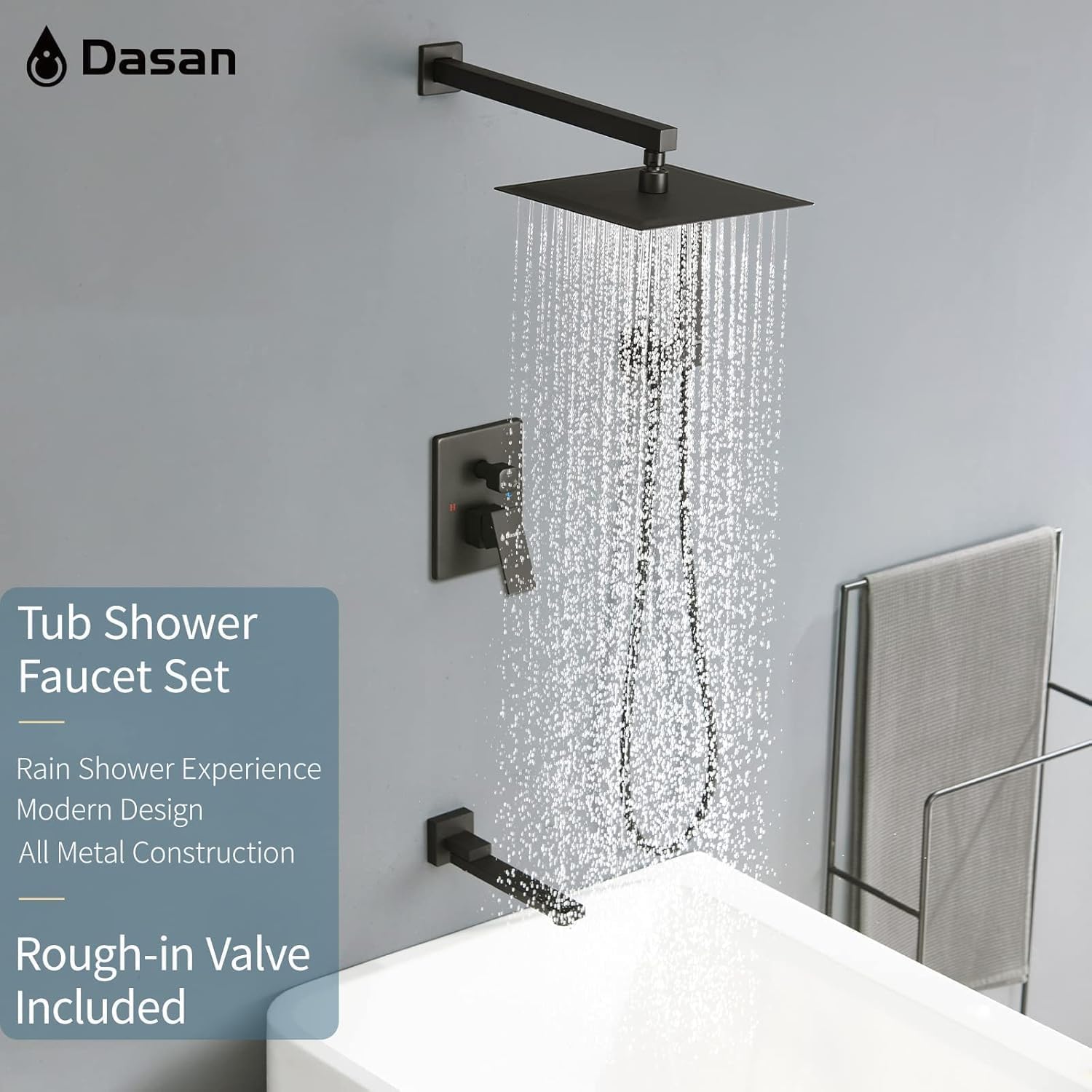 DASAN Tub Shower Faucets Sets Complete Matte Black Bathtub Shower System with Tub Spout, Bathtub Faucet Set Tub and Shower Faucet Combo Trim Kit with Rough-in Valve
