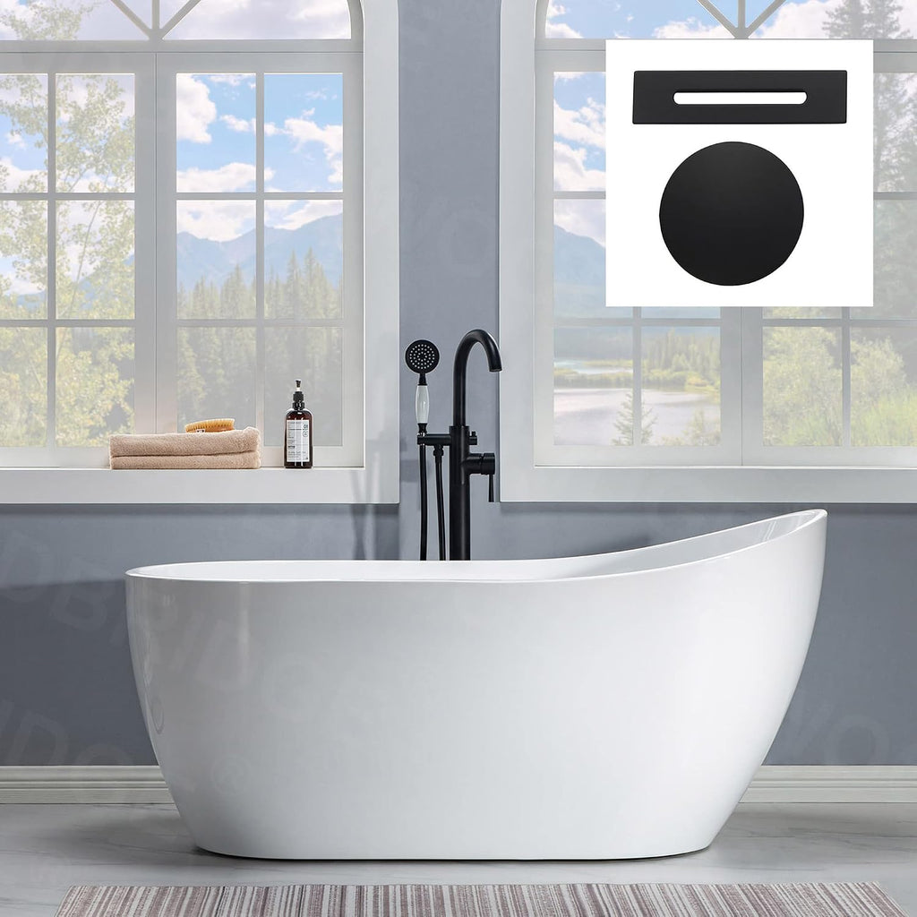 WOODBRIDGE 59' Acrylic Freestanding Bathtub Contemporary Soaking Tub with Matte Black Drain and Overflow,B1530-MB -Drain &O