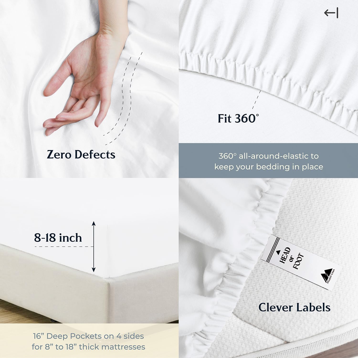 Mayfair Linen 100% Egyptian Cotton 2 Pack King Sheet Set - Luxury 500 Series Soulmate Collection Cotton King Size Sheet Set (8 PC, White), Soft, Cooling 16' Deep Pocket Hotel Quality Bed Sheets