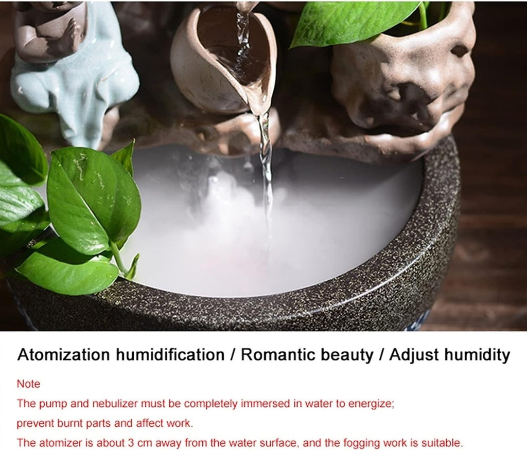 HIHELO Tabletop Fountain Ceramic Water Fountain Decoration Living Room Home Waterscape Lucky Fengshui Wheel Bonsai with Atomizer Desktop Decoration Indoor Fountain