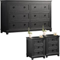 Joaxswe Farmhouse Dresser and Nightstand Sets 3 Piece, Nightstands Set of 2 and 6 Drawers Dresser for Bedroom, 54' Wide Dresser and 18' Inch Night Stand Set for Bedroom, Living Room, Hallway