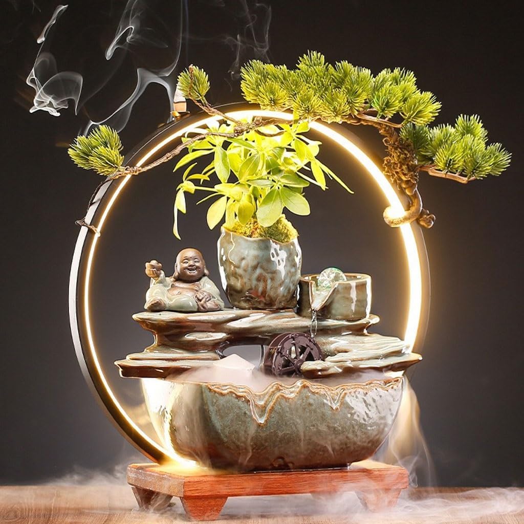 GUERNSEY Tabletop Fountain Chinese Rockery Ceramic Water Ornaments Living Room Creative Office Desktop Circulating Water Fountain Ornaments Indoor Waterfall Feature Indoor Fountain
