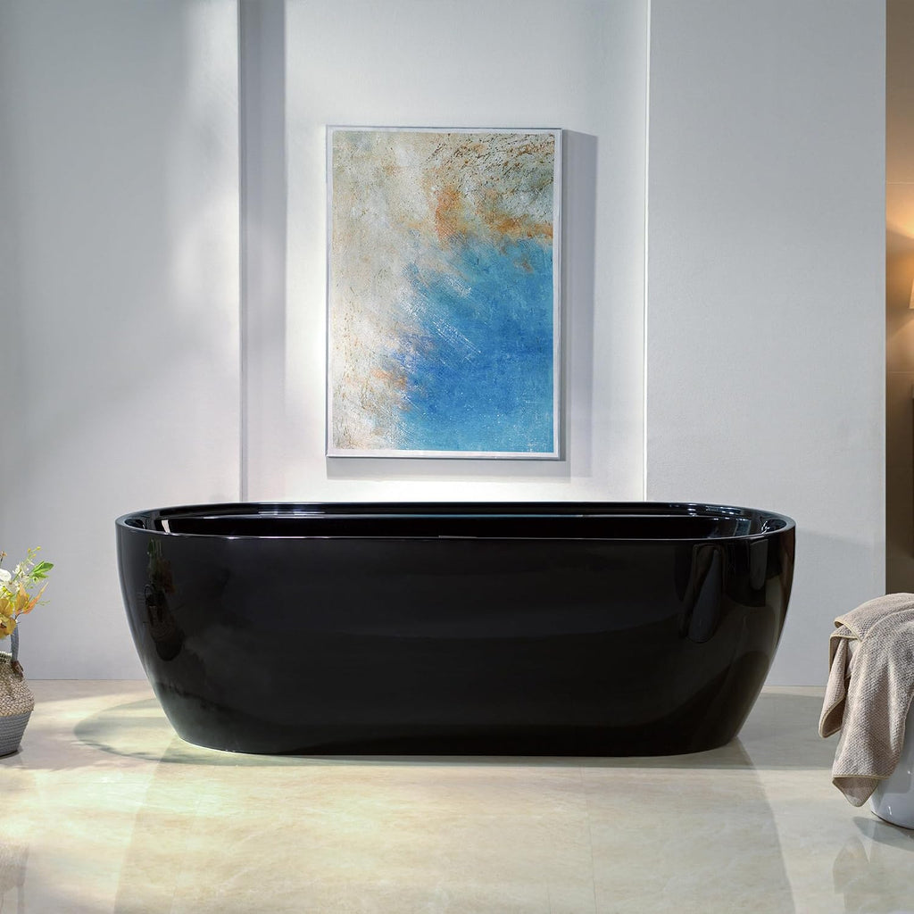 WOODBRIDGE 72' L x 35-3/8' W Freestanding Contemporary Acrylic Soaking Bathtub in Glossy Black Inside and Outside with Brushed Nickel Drain & Overflow,B8859-BN