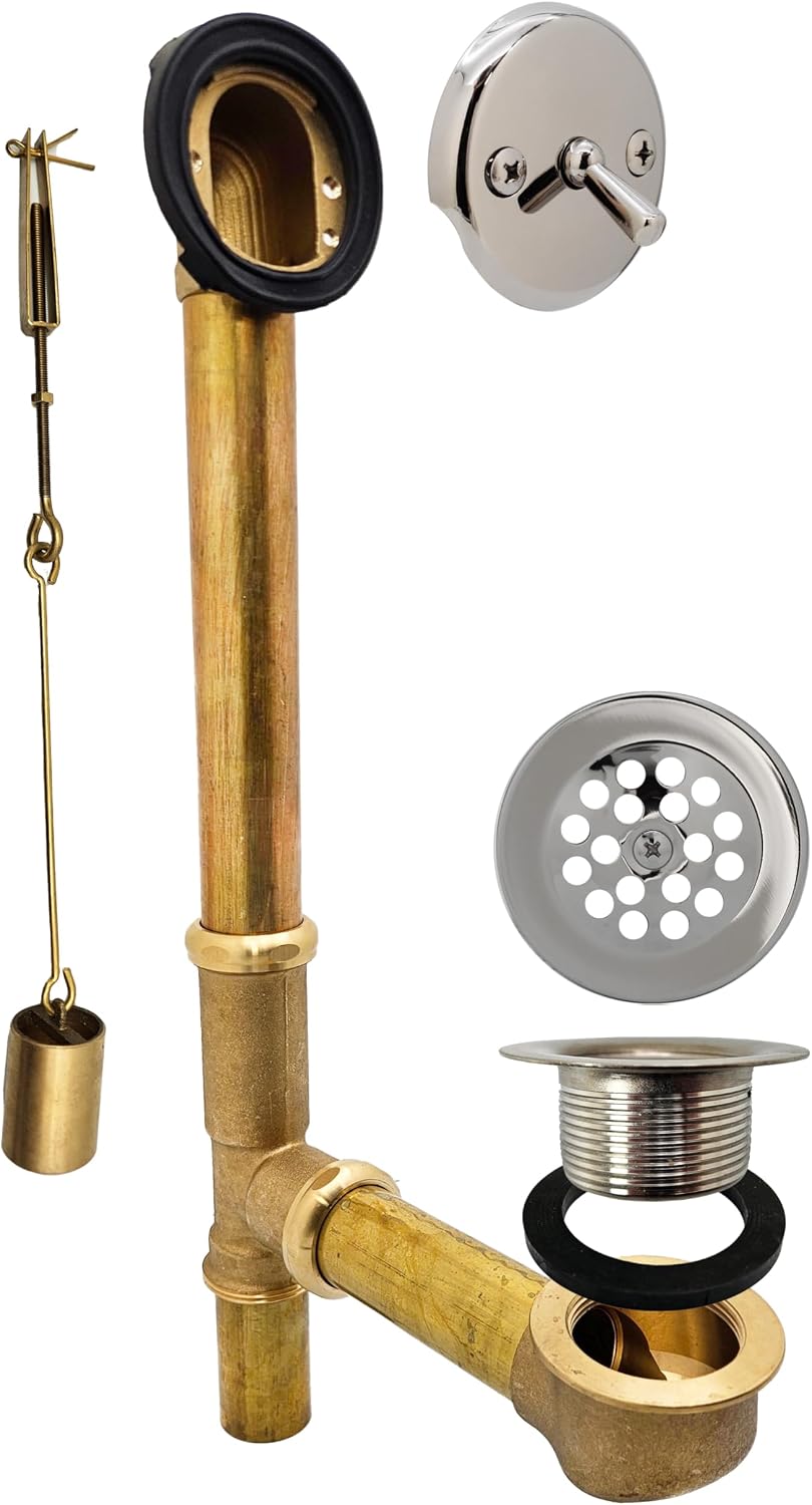 Westbrass A323-26 14' Bath Waste & Overflow Assembly with Trip Lever and Beehive Strainer Grid Drain, Polished Chrome