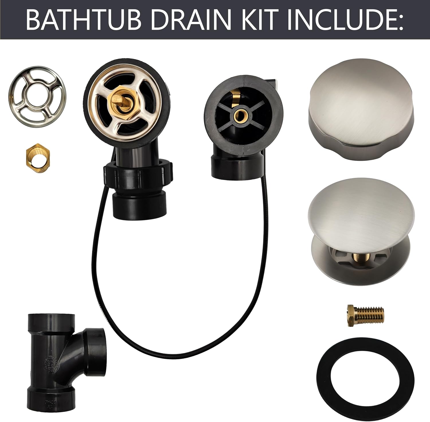 Westbrass Sch. 40 ABS 35 in. Cable Drive Bath Waste - Ball Joint Head, Stainless Steel, D50A35BJ-20