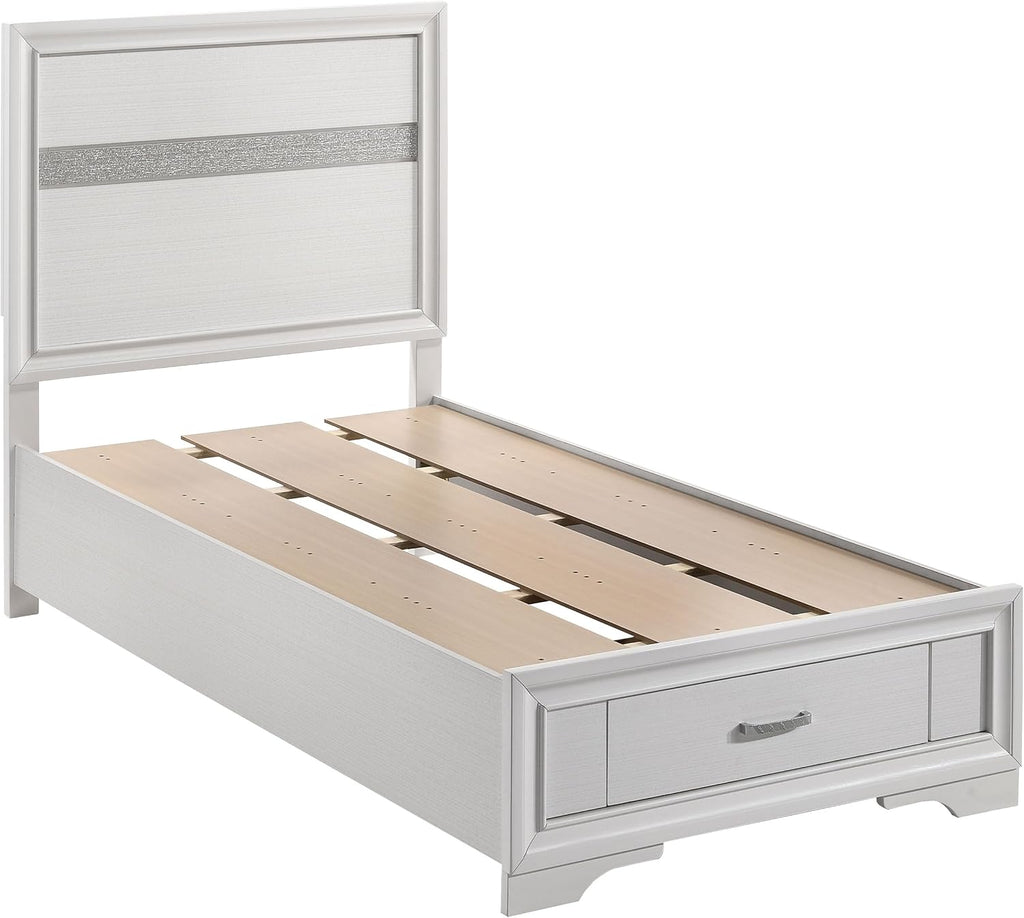 Coaster Home Furnishings Miranda Contemporary 4-Piece Bedroom Set Twin Size Storage Panel Bed Frame 50-inch Headboard White 205111T-S4