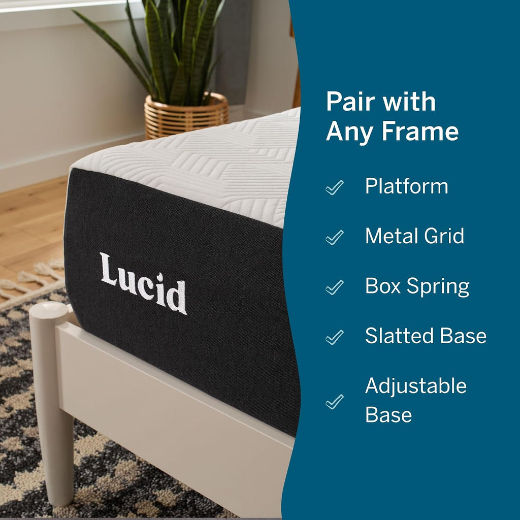 Lucid 10 Inch Memory Foam Mattress - Medium Feel - Infused with Refreshing Bamboo Charcoal and Cooling Gel - Bed in a Box - Temperature Regulating - Pressure Relief - Breathable - Full XL Size