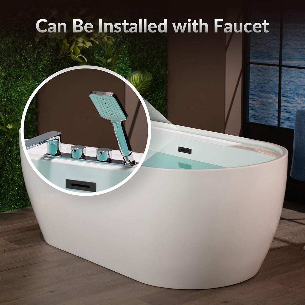 WOODBRIDGE 67' Acrylic Freestanding Bathtub Contemporary Soaking White Tub with Matte Black Overflow and Drain,B0063-MB