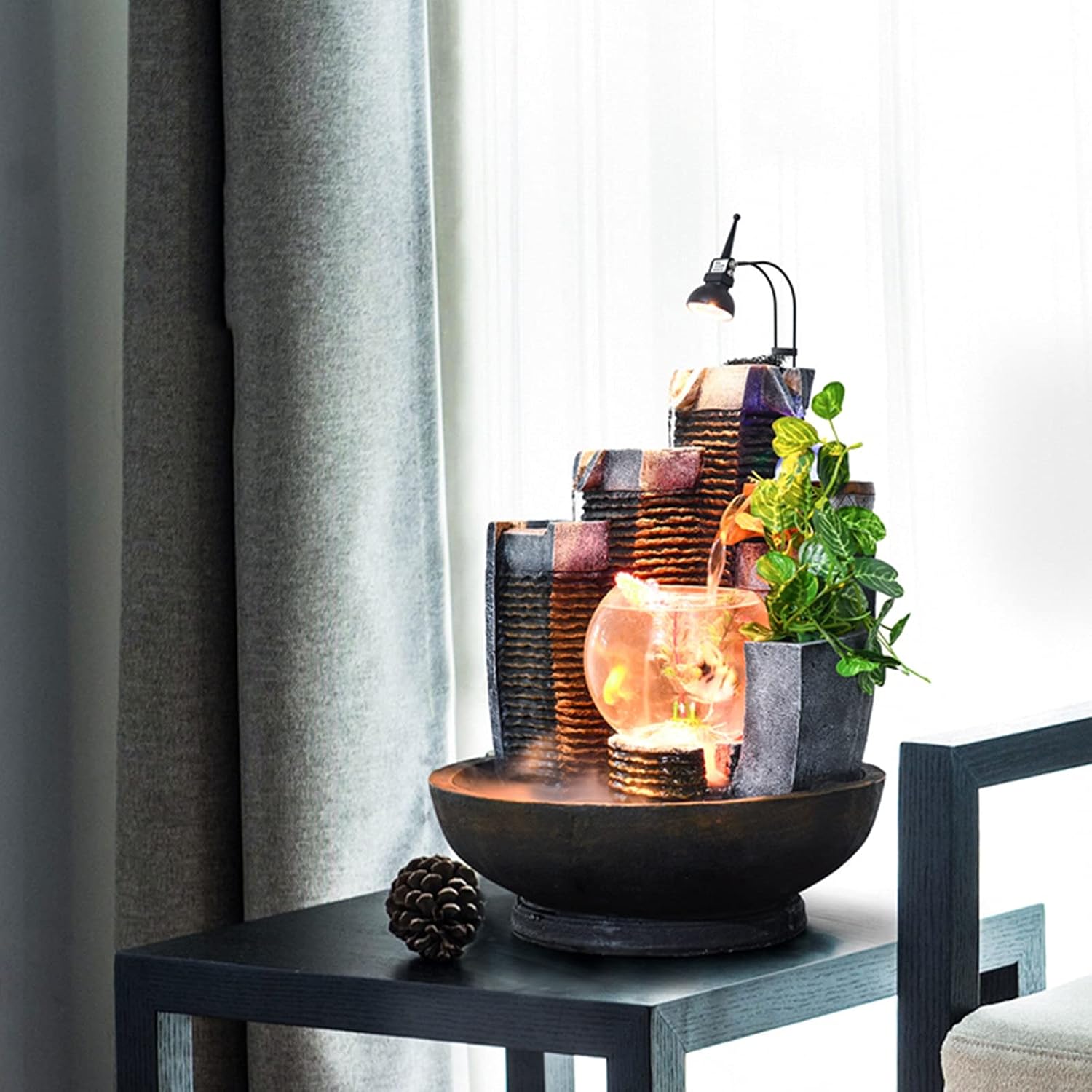 HIHELO Indoor Tabletop Waterfall Fountain Tabletop Fountain with Lights Indoor Waterfall Feature Calming and Relaxing Water Sound 13 Inch Desktop Size Meditation Fountain (Color : 1)