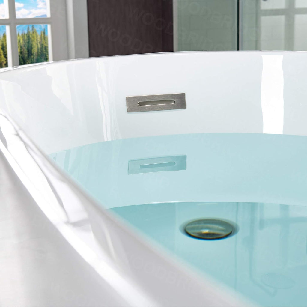 WOODBRIDGE 67' Freestanding White Acylic Soaking Bathtub Drain and Overflow,BTA1508-B/N-Drain &O, with Brushed Nickel Drian