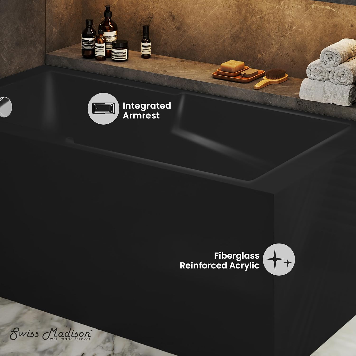 Swiss Madison Claire 60 x 32 Left Drain Soaking Alcove Corner Apron Bathtub in Matte Black