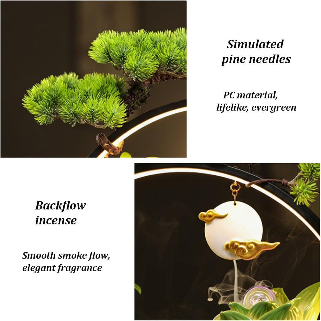 Tabletop Fountain with LED Light, Indoor Waterfall Fountain with Solid Wood Base & Water Storage Basin, Zen Meditation Indoor Waterfall Feature for Office Living Room Bedroom