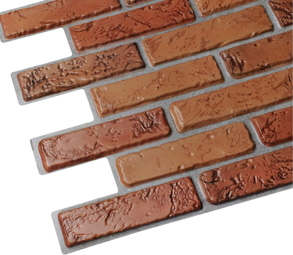 Dundee Deco PG7060-10 Dark Red Natural Faux Bricks PVC 3D Wall Panel, 3.2 ft X 1.7 ft (97 cm X 50cm), Interior Design Wall Paneling Decor, 5.44 sq. ft. (0.48sq. m) Each, Pack of 10