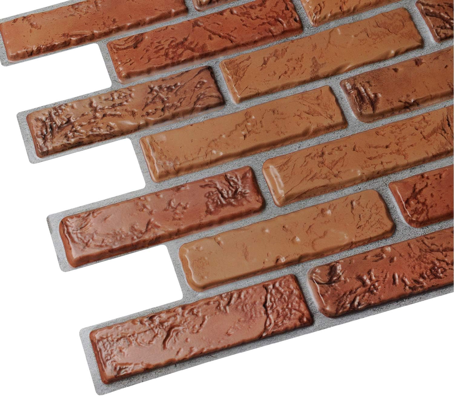 Dundee Deco PG7060-10 Dark Red Natural Faux Bricks PVC 3D Wall Panel, 3.2 ft X 1.7 ft (97 cm X 50cm), Interior Design Wall Paneling Decor, 5.44 sq. ft. (0.48sq. m) Each, Pack of 10