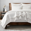 EVERGRACEHOME Cross Stitch Pre-Washed Cotton Quilt Bedding Set Queen Size, Oversized 3 Pieces Lightweight Bedspread Coverlet for All Season, with 2 Matching Shams, Bright White, 92'x96'