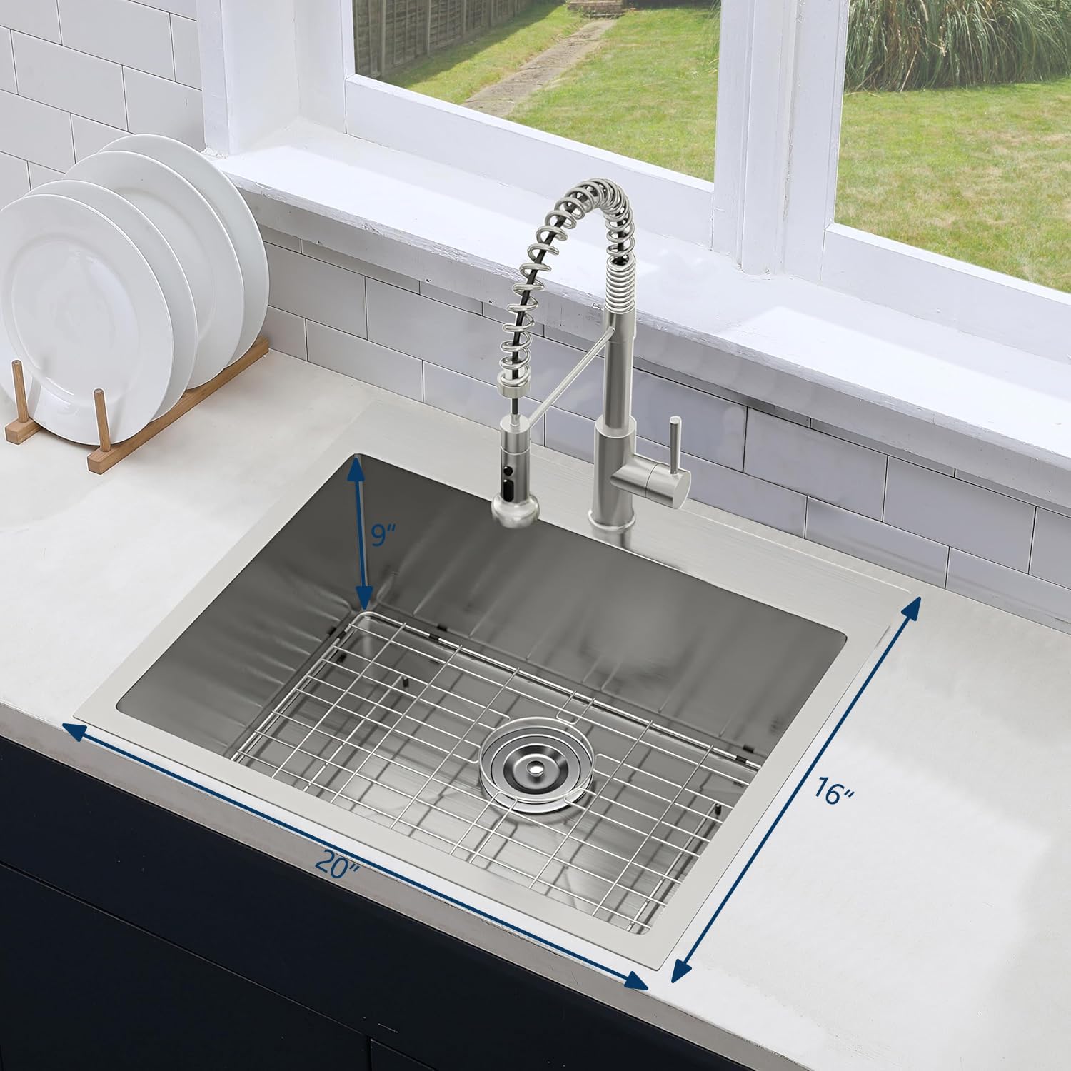Friho 20×16 inch Drop In Kitchen Sink, 20 inch Stainless Steel Top mount Single Bowl Small Bar Sink, Overmount 16 Gauge Handmade Utility Deep Sinks, Brushed Nickel