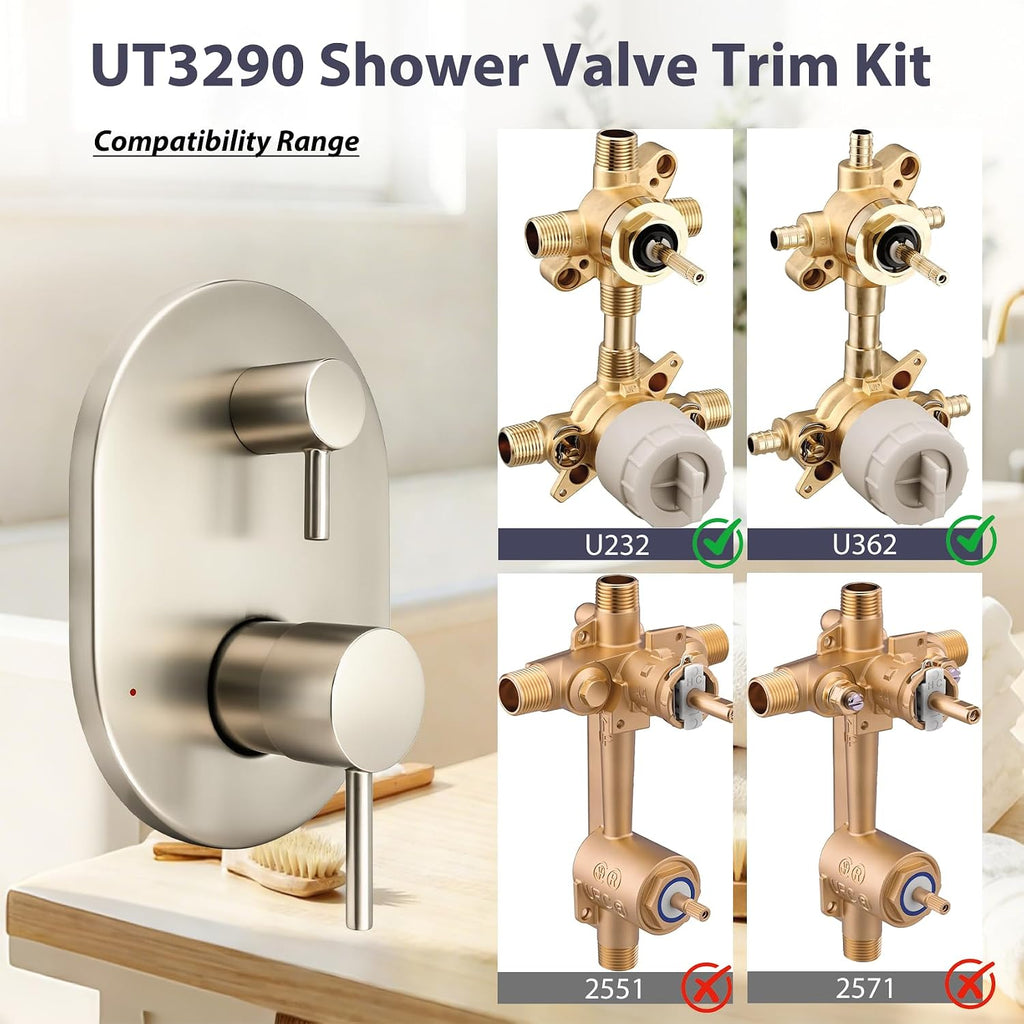 UT3290BN Shower Valve Trim Kit for Moen Align Brushed Nickel M-CORE 3-Series 2-Handle Shower Faucet Trim, Shower Trim UT3290 UT3290BL UT3290BG, Include 1213 Cartridge, U232 U362 Valve Required -2 Year