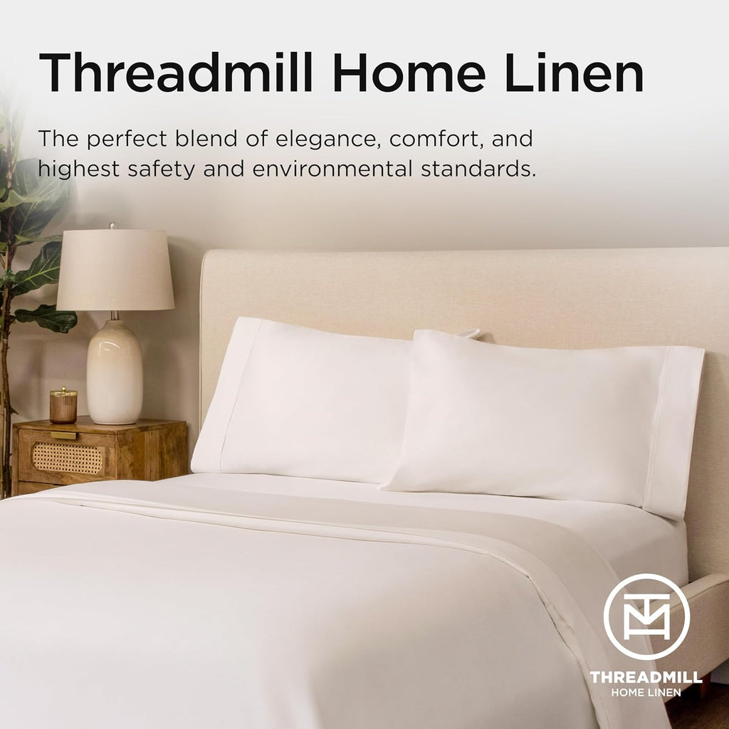 Threadmill 100% American Certified Supima Cotton Sheets King Size - 1200 Thread Count, 4Pc King Size Sheets Set, Smooth Sateen, Ultra Luxury Bed Sheets, 17' Deep Pocket King Sheet Set - White Sheets