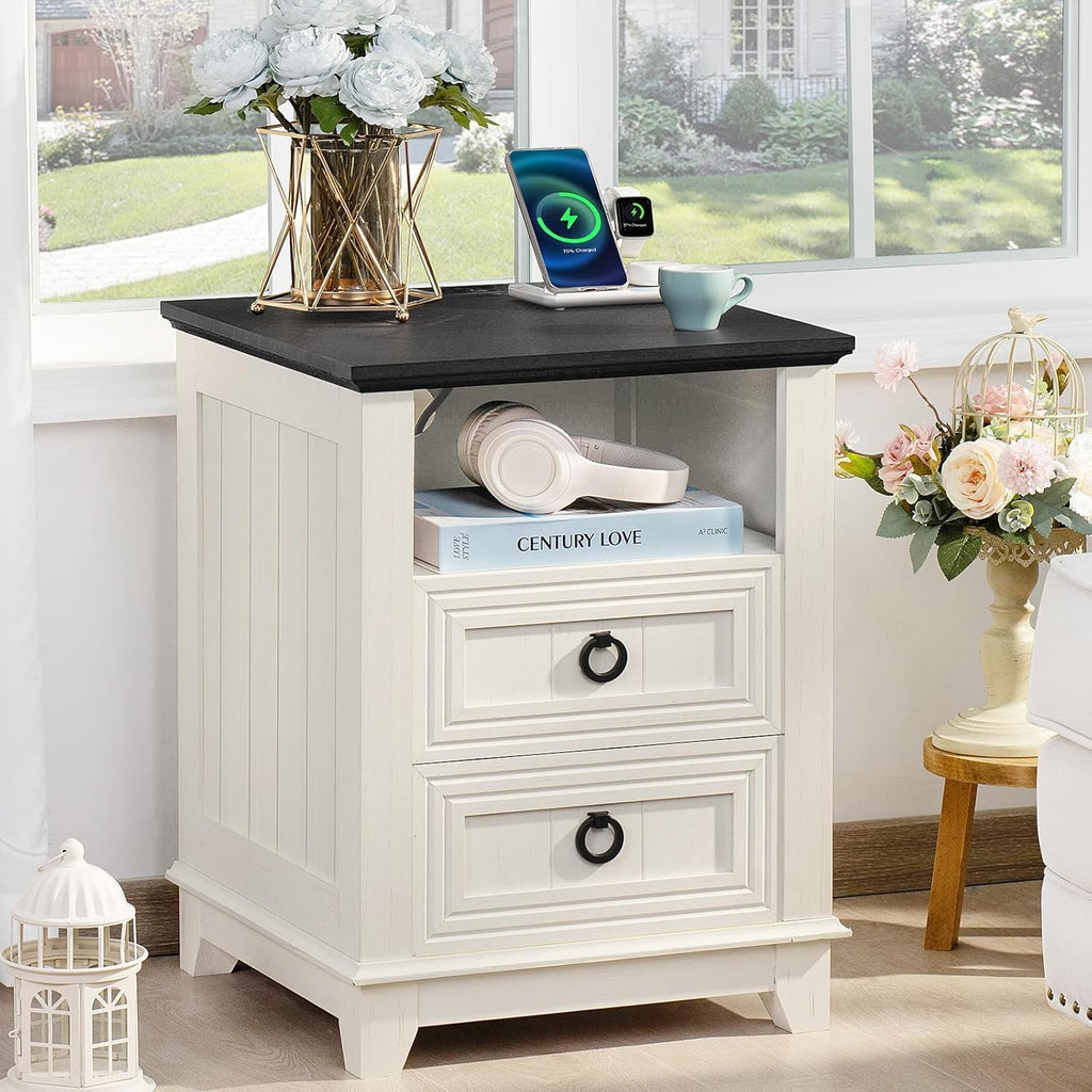 Joaxswe Farmhouse Furniture Set, Nightstands with Charging Station and 6 Drawers Dresser for Bedroom, 54 Inch Wide Wood Dresser and 18' Night Stands for Bedroom, Living Room, Hallway