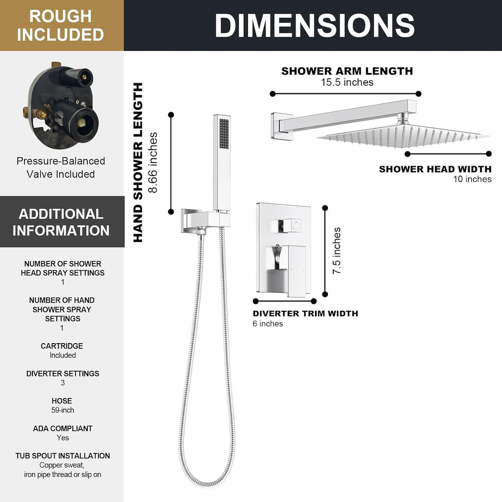 Lava Odoro 2-Setting Rainfall Shower Faucet Set and Bathroom Faucet Chrome, Gold Shower Sytem with Rough-in Valve, Chrome