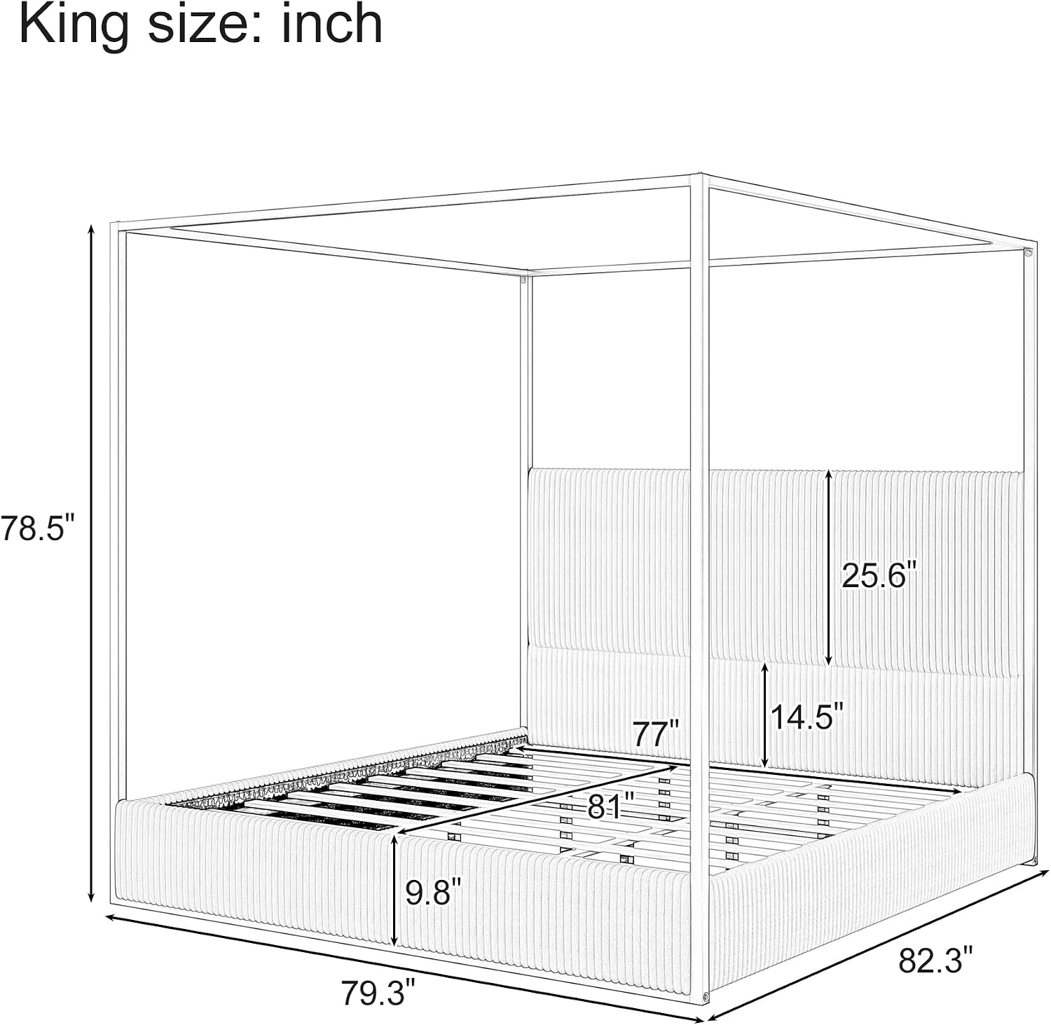 Merax Modern Luxury King Metal Canopy Bed with Tall Upholstered Headboard, Gold Four Poster Bed, No Box Spring Needed, Beige
