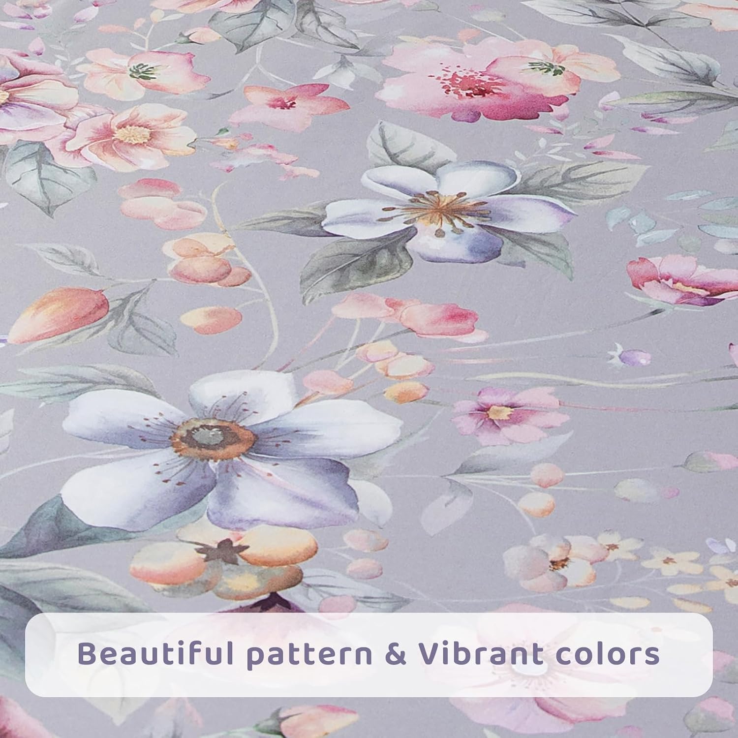 QSH Gray Floral Sheets Queen Size，Egyptian Cotton Sheets Queen Size Set Luxury Silk Feel Flowers Botanical Pattern Printed Bedding Sheet Extra Soft and Breathable 17.5' Deep Pockets Bed Sheet 4pcs