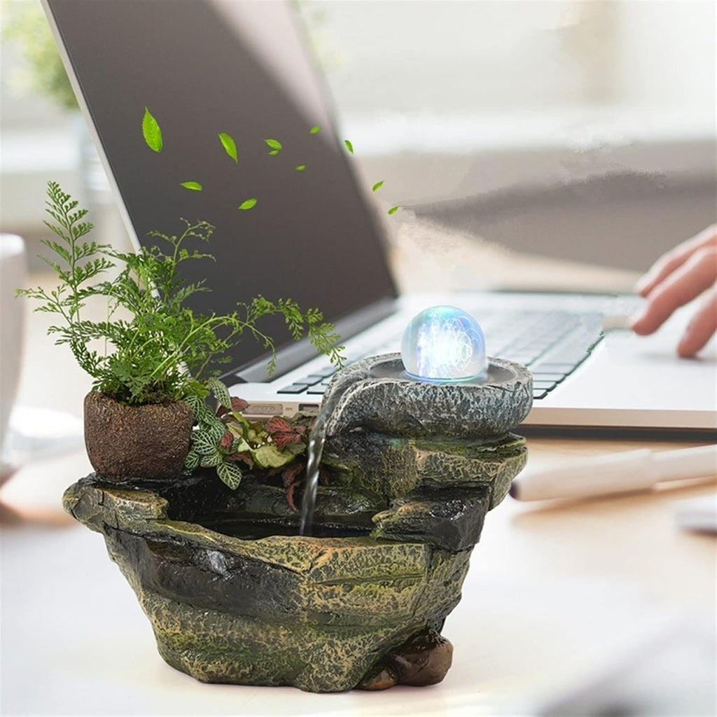 HIHELO Tabletop Fountain Desktop Fountain Rockery Flowing Water Fountain Ornaments Office Micro Landscape Tea Table Top Bonsai Interior Decoration Indoor Fountain