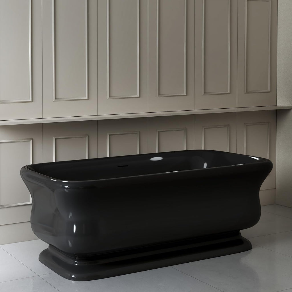 WOODBRIDGE 71 X 33.5 X 24.75' freestanding soaking bathtub with matte black drain included, Black WE006
