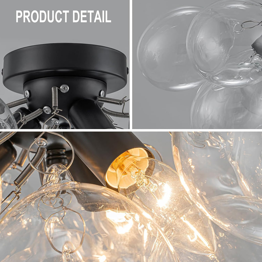 GoYeel Bubble Flush Mount Ceiling Light 17.72'-Black Small Chandelier Glass Globe Kitchen Lights Ceiling with 13 Clear Glass Globe for Kid Room Girls Room Foyer Living Room