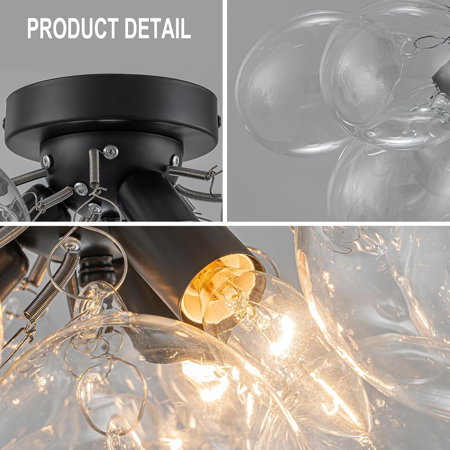 GoYeel Bubble Flush Mount Ceiling Light 17.72'-Black Small Chandelier Glass Globe Kitchen Lights Ceiling with 13 Clear Glass Globe for Kid Room Girls Room Foyer Living Room