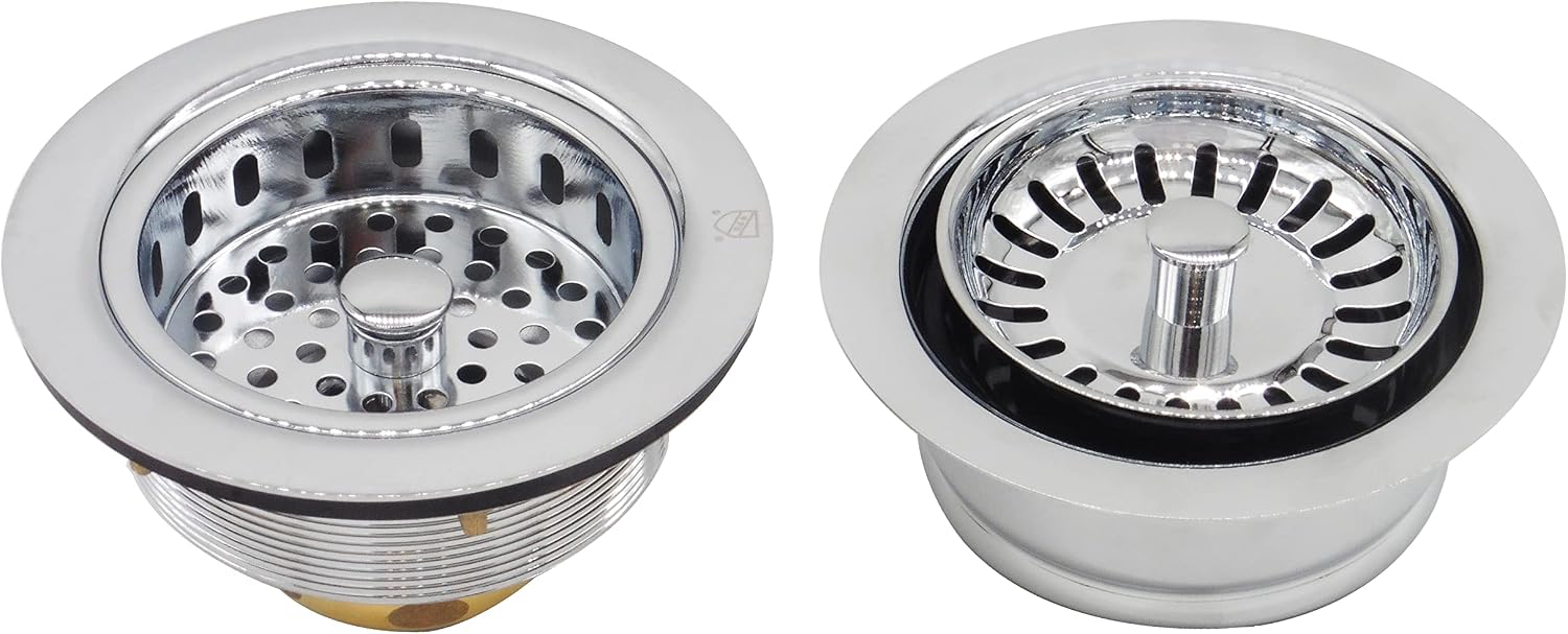 Westbrass CO2165S-26 COMBO PACK 3-1/2' Post Style Large Kitchen Sink Basket Strainer and Waste Disposal Drain Flange with Basket Strainer, Polished Chrome