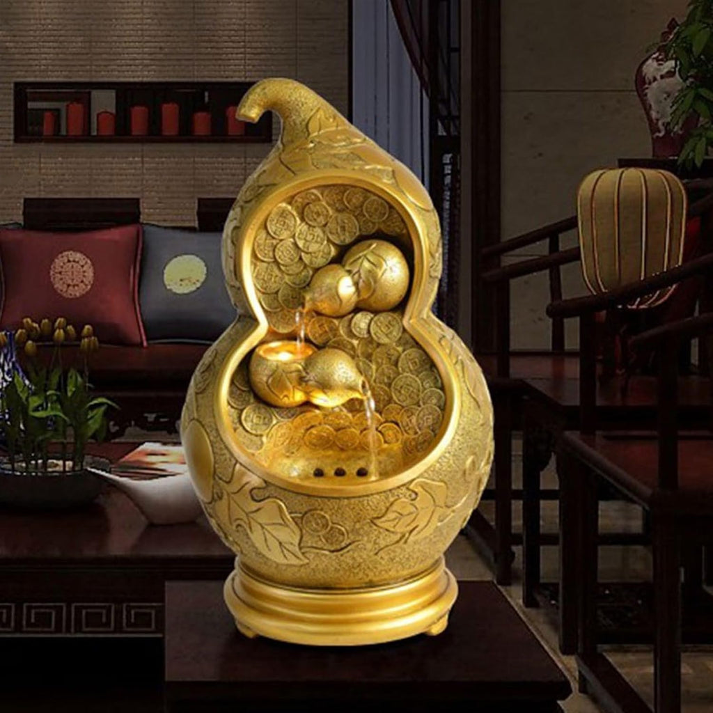 GLigeT Tabletop Fountain Creative Gourd Running Water Ornaments Housewarming Water Fountain Feng Shui Wheel Living Room Entrance Desktop Jewelry Water Fountain Decor(Small)